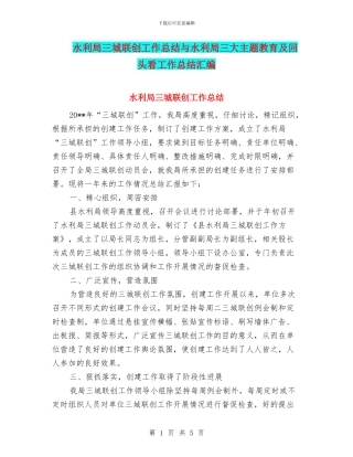 水利局三城联创工作总结与水利局三大主题教育及回头看工作总结汇编