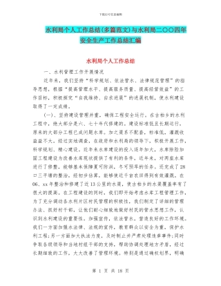 水利局个人工作总结与水利局二○○四年安全生产工作总结汇编
