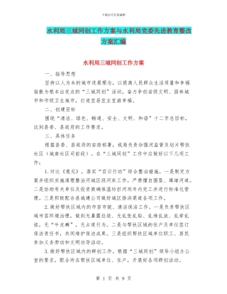 水利局三城同创工作方案与水利局党委先进教育整改方案汇编