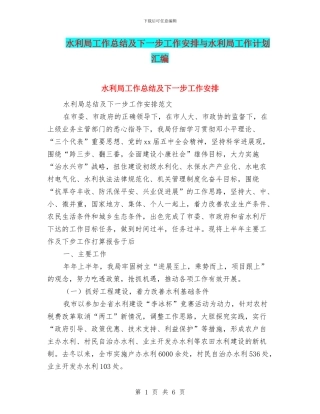 水利局工作总结及下一步工作安排与水利局工作计划汇编