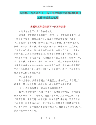 水利局工作总结及下一步工作安排与水利局政务窗口工作计划范文汇编