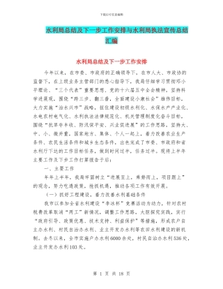 水利局总结及下一步工作安排与水利局执法宣传总结汇编