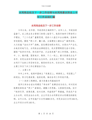 水利局总结及下一步工作安排与水利局意识形态上半年工作总结汇编
