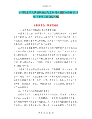 水利局水政大队情况总结与水利局水资源办公室2024年上半年工作总结汇编