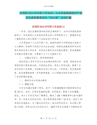 水利所2024年年终工作总结1与水利系统保持共产党员先进性教育活动“回头看”总结汇编