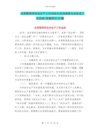 水利管养所安全生产工作总结与水利系统专业技术工作总结汇编