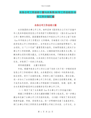 水务公司工作总结2篇与水务局08年工作总结及09年工作计划汇编