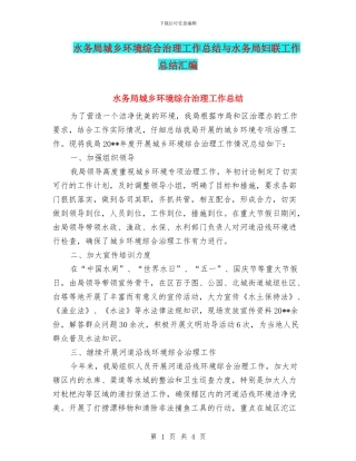 水务局城乡环境综合治理工作总结与水务局妇联工作总结汇编