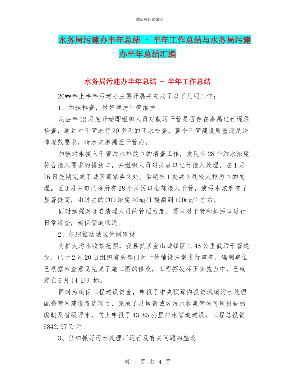 水务局污建办半年总结_第1页