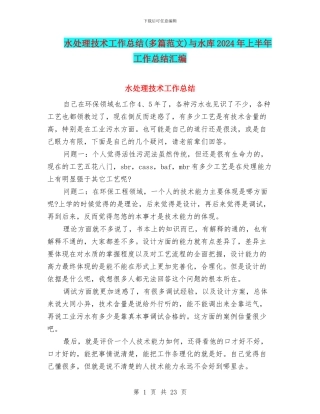 水处理技术工作总结与水库2024年上半年工作总结汇编