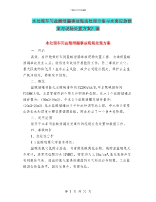 水处理车间盐酸泄漏事故现场处理方案与水害应急预案与现场处置方案汇编