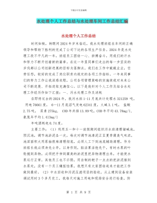 水处理个人工作总结与水处理车间工作总结汇编