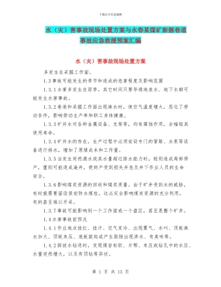 水害事故现场处置方案与永春某煤矿新掘巷道事故应急救援预案汇编