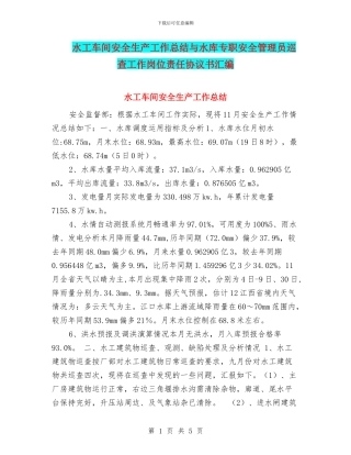 水工车间安全生产工作总结与水库专职安全管理员巡查工作岗位责任协议书汇编