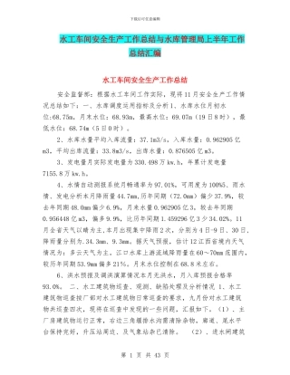 水工车间安全生产工作总结与水库管理局上半年工作总结汇编