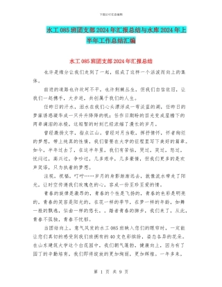 水工085班团支部2024年汇报总结与水库2024年上半年工作总结汇编