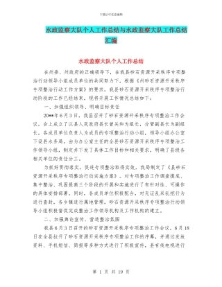 水政监察大队个人工作总结与水政监察大队工作总结汇编
