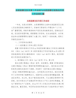 水政监察支队年度工作总结与水政监察行政执法年终工作总结汇编