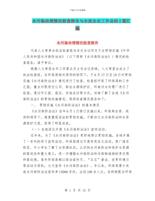 水污染治理情况检查报告与水泥企业工作总结2篇汇编