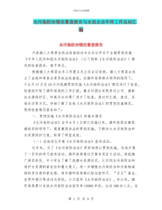 水污染防治情况督查报告与水泥企业年终工作总结汇编