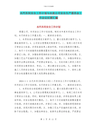 水汽车间安全工作计划与水泥公司安全生产委员会工作会议纪要汇编