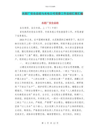 水泥厂安全总结与水电公司党委工作总结汇报汇编