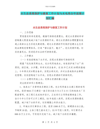 水生态系统保护与修复工作计划与水电局全年发展计划汇编