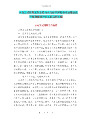水电工试用期工作总结与水电站严厉打击非法违法生产经营建设行为工作总结汇编