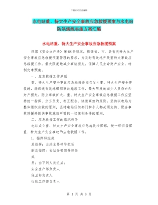 水电站重、特大生产安全事故应急救援预案与水电站防洪演练实施方案汇编