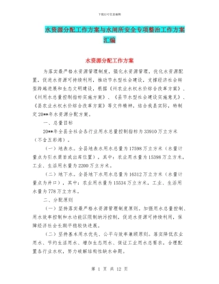 水资源分配工作方案与水闸所安全专项整治工作方案汇编