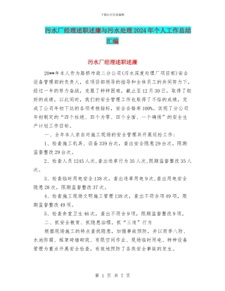 污水厂经理述职述廉与污水处理2024年个人工作总结汇编