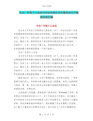 污水厂年底个人总结与污水处理公司开展安全生产检查总结汇编