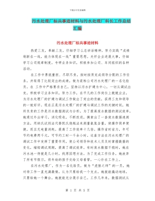 污水处理厂标兵事迹材料与污水处理厂科长工作总结汇编