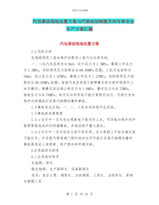 汽包事故现场处置方案与汽柴油加制氢车间冬季安全生产方案汇编
