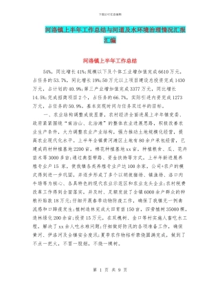 河洛镇上半年工作总结与河道及水环境治理情况汇报汇编
