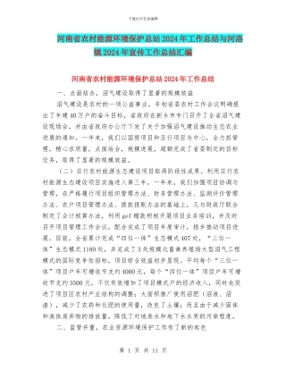 河南省农村能源环境保护总站2024年工作总结与河洛镇2024年宣传工作总结汇编