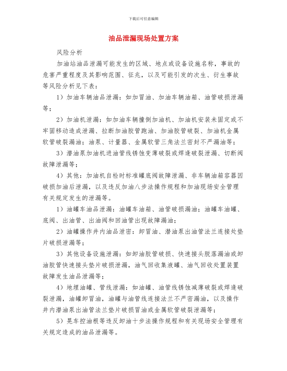 油品泄漏事故应急预案与油品泄漏现场处置方案汇编_第3页