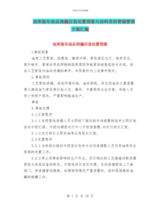 油库装车油品泄漏应急处置预案与油料采供管储管理方案汇编