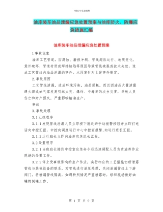 油库装车油品泄漏应急处置预案与油库防火、防爆应急措施汇编