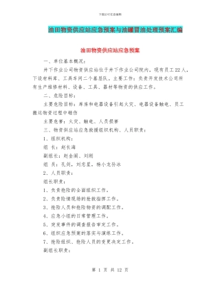 油田物资供应站应急预案与油罐冒油处理预案汇编