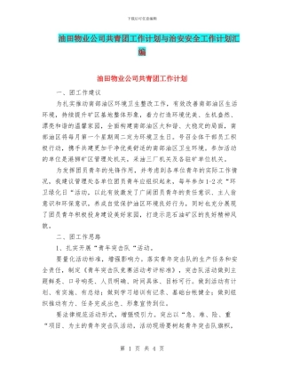 油田物业公司共青团工作计划与治安安全工作计划汇编