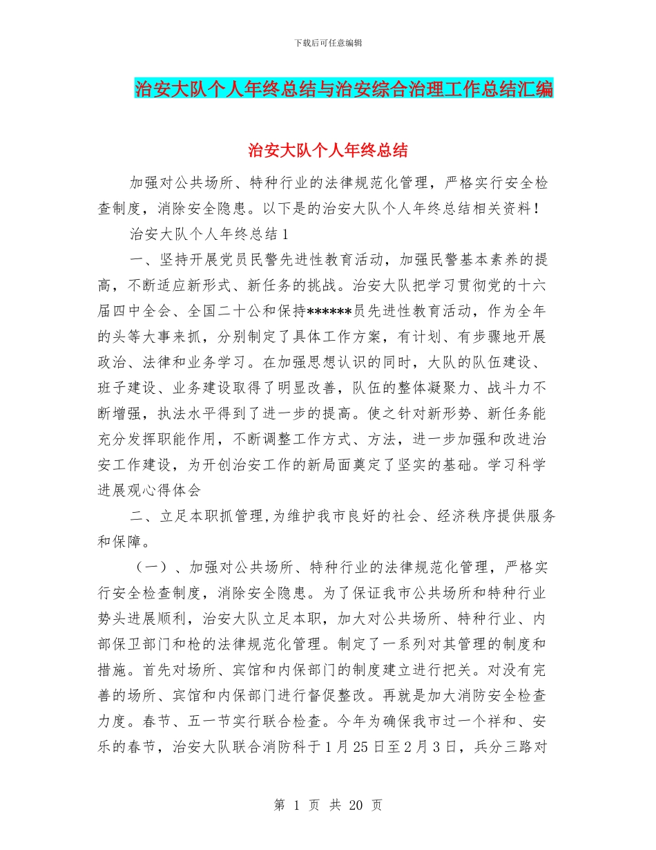 治安大队个人年终总结与治安综合治理工作总结汇编_第1页