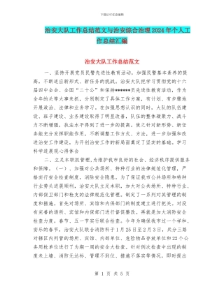 治安大队工作总结范文与治安综合治理2024年个人工作总结汇编