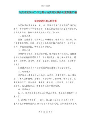治安巡逻队的工作方案与治安突发事件处置预案汇编