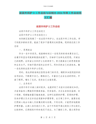 泌尿外科护士工作总结与法制办2024年终工作总结范文汇编