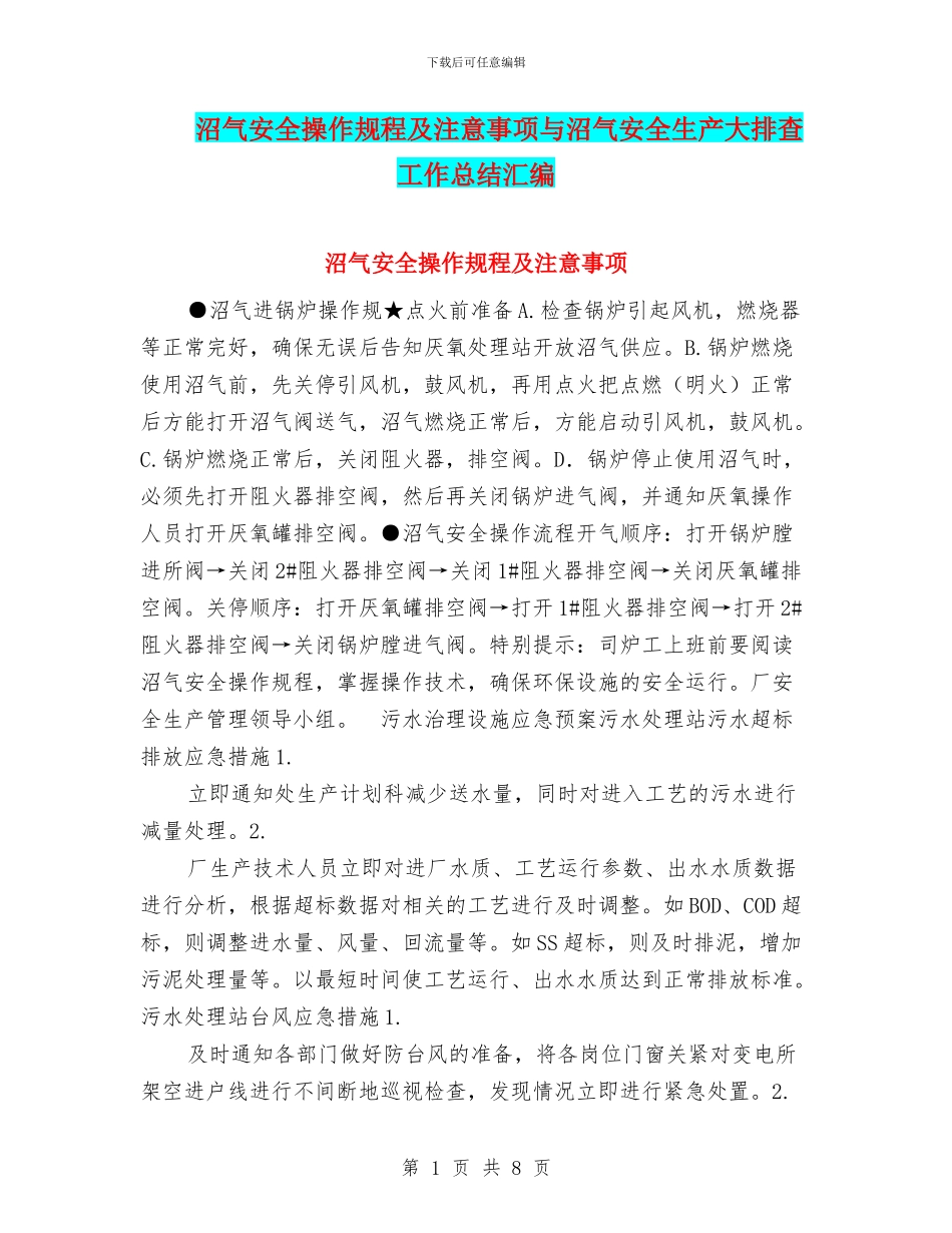 沼气安全操作规程及注意事项与沼气安全生产大排查工作总结汇编_第1页