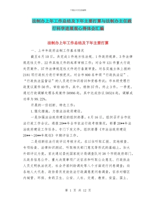 法制办上年工作总结及下年主要打算与法制办主任践行科学发展观心得体会汇编