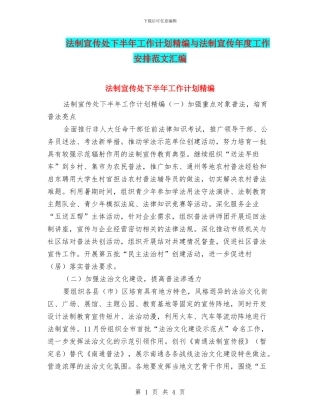 法制宣传处下半年工作计划精编与法制宣传年度工作安排范文汇编