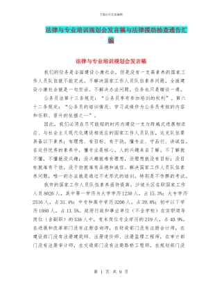 法律与专业培训规划会发言稿与法律援助抽查通告汇编