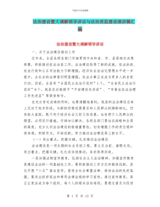 法治建设暨大调解领导讲话与法治质监建设演讲稿汇编